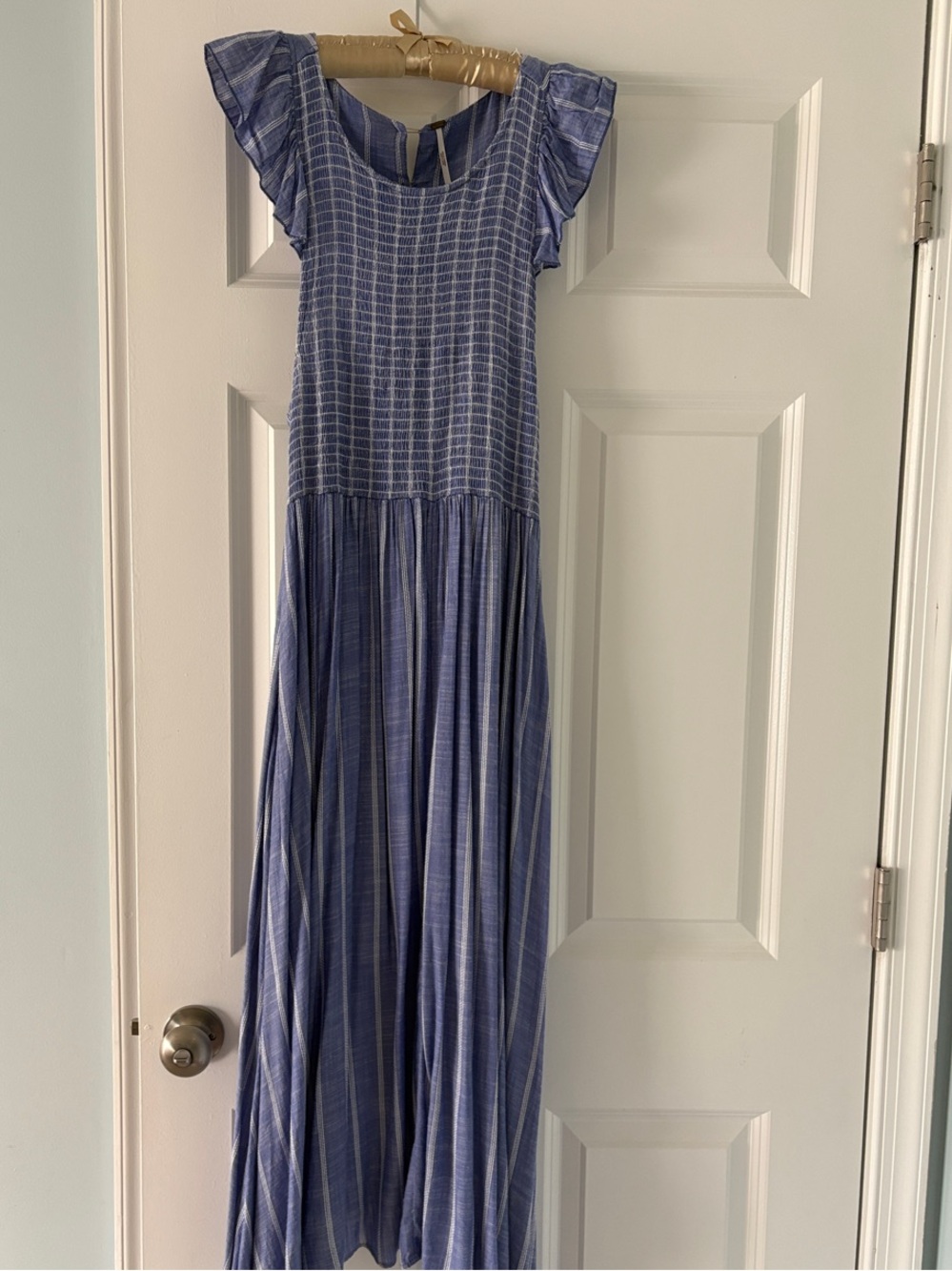 Free People Blue Striped Flutter Sleeve Maxi Dress